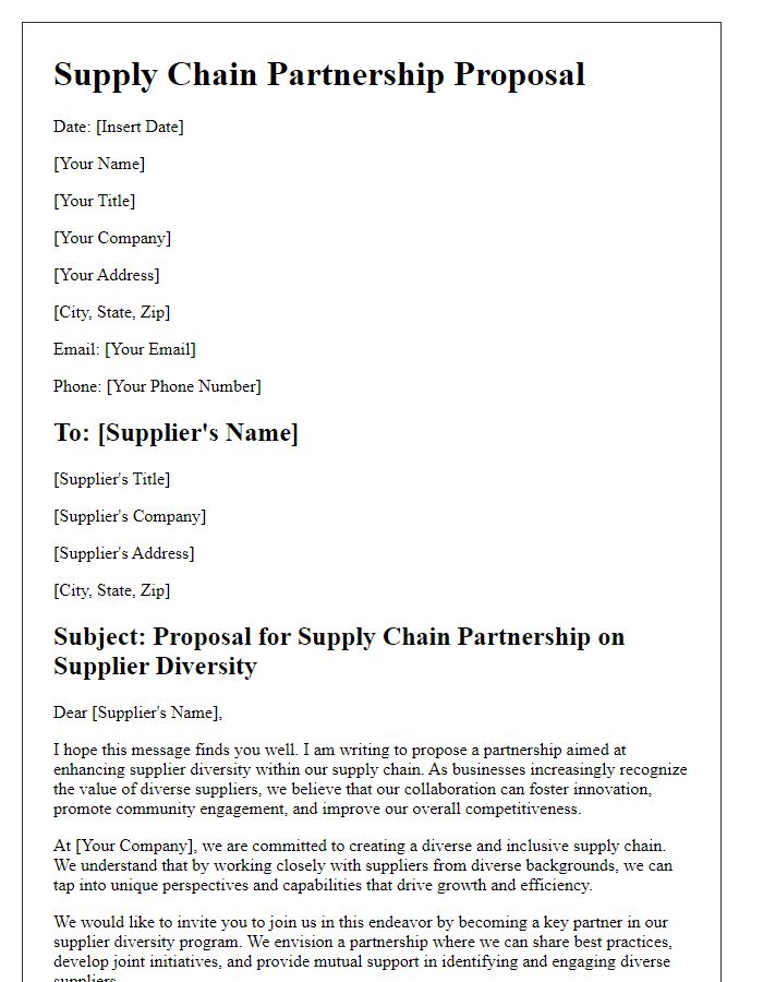 Letter template of a supply chain partnership proposal for supplier diversity.