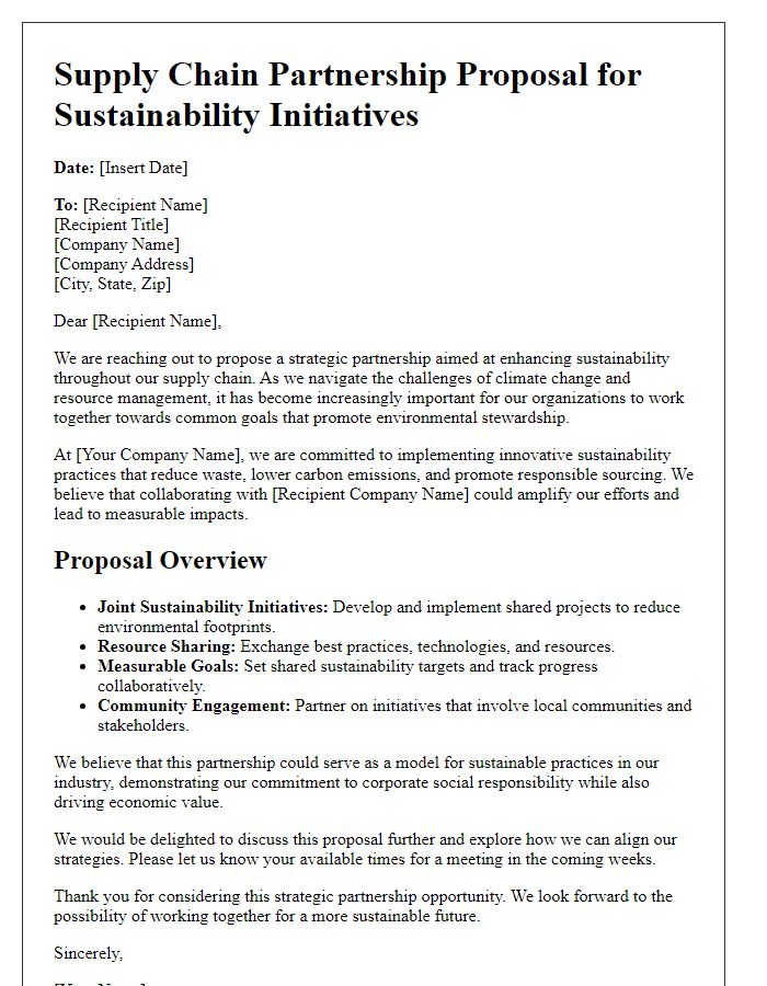 Letter template of a supply chain partnership proposal for sustainability initiatives.