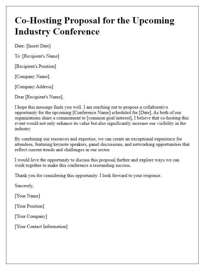 Letter template of co-hosting suggestion for industry conference.