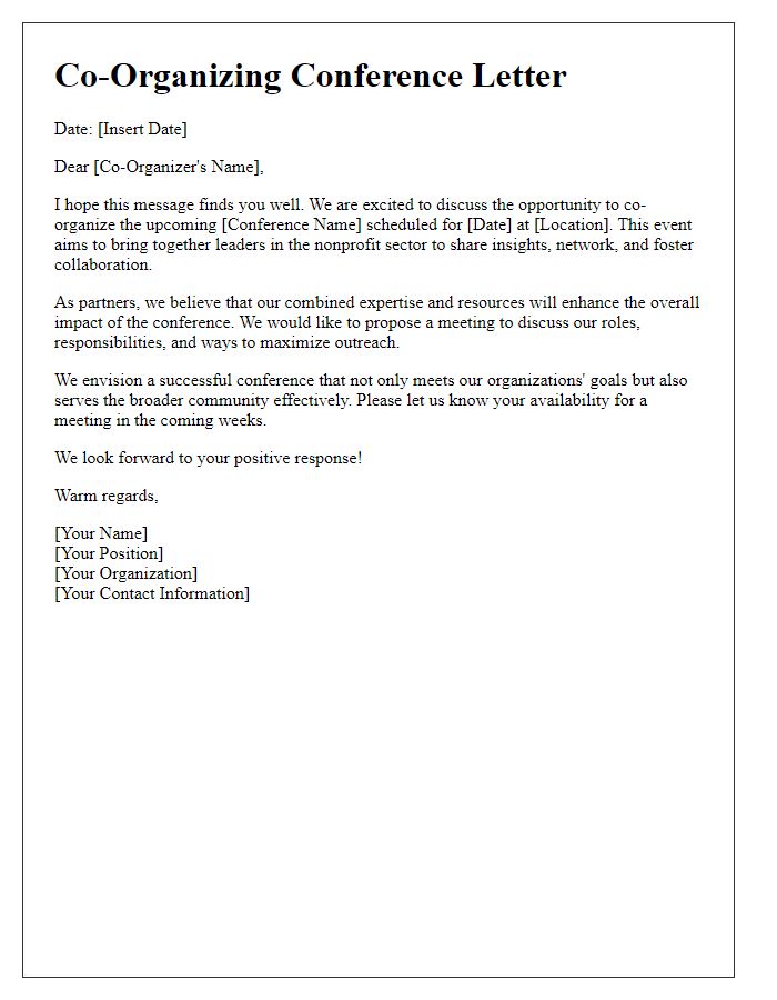 Letter template of co-organizing effort for nonprofit conference.