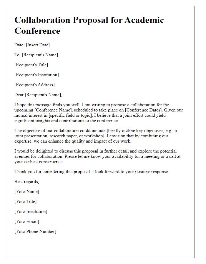 Letter template of collaboration proposal for academic conference.