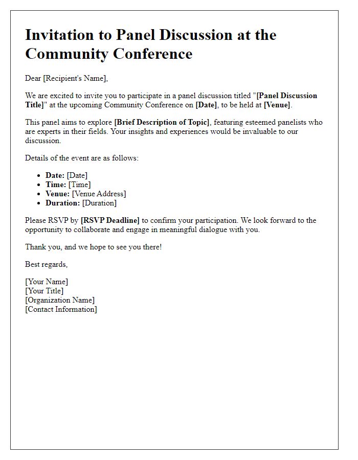 Letter template of panel discussion invitation for community conference.