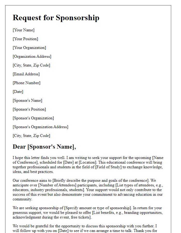 Letter template of sponsorship request for educational conference.