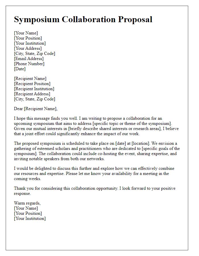 Letter template of symposium collaboration proposal for scholarly conference.