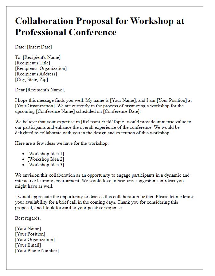 Letter template of workshop collaboration for professional conference.