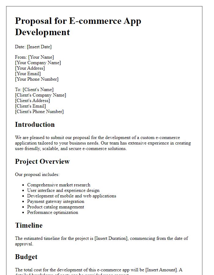 Letter template of e-commerce app development proposal