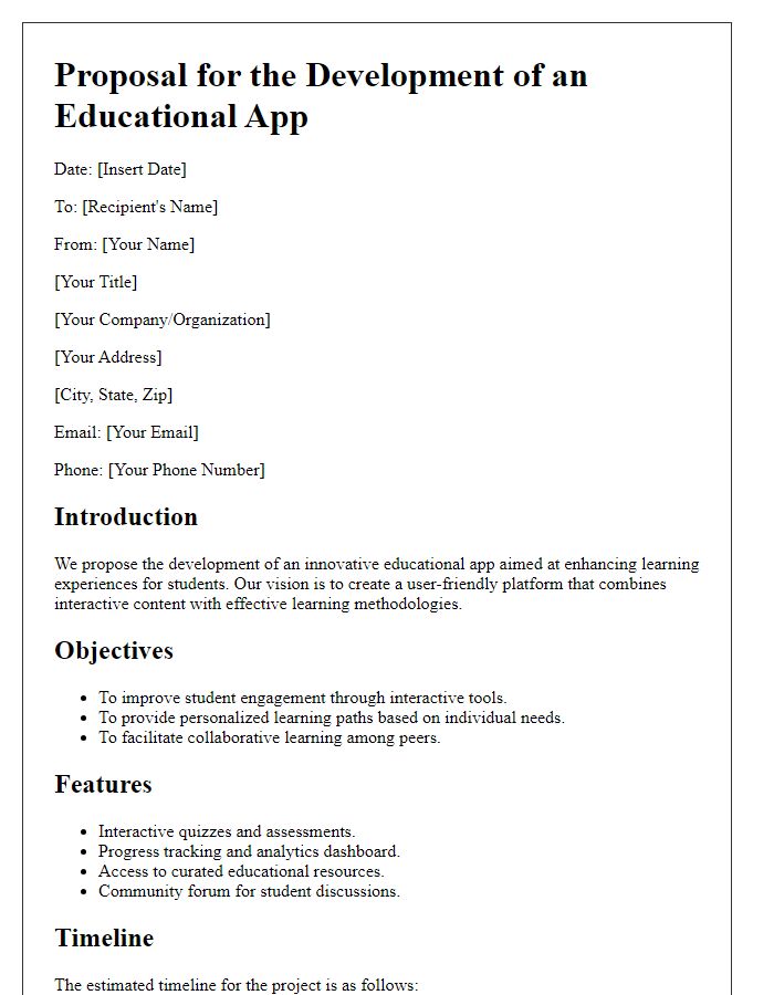 Letter template of educational app development proposal