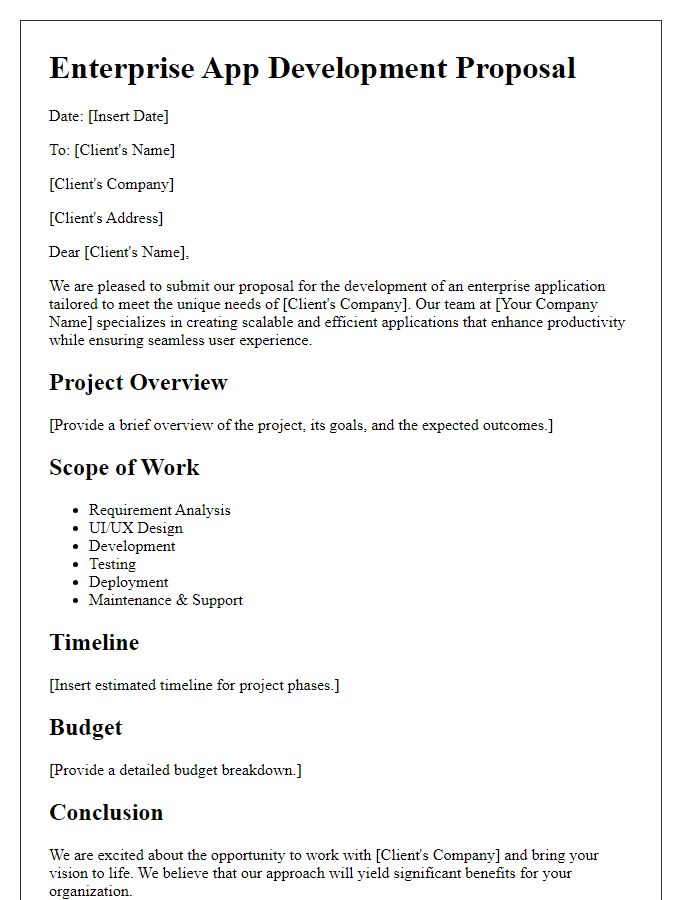 Letter template of enterprise app development proposal