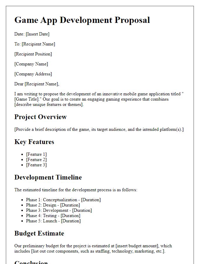 Letter template of game app development proposal