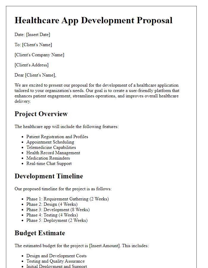 Letter template of healthcare app development proposal