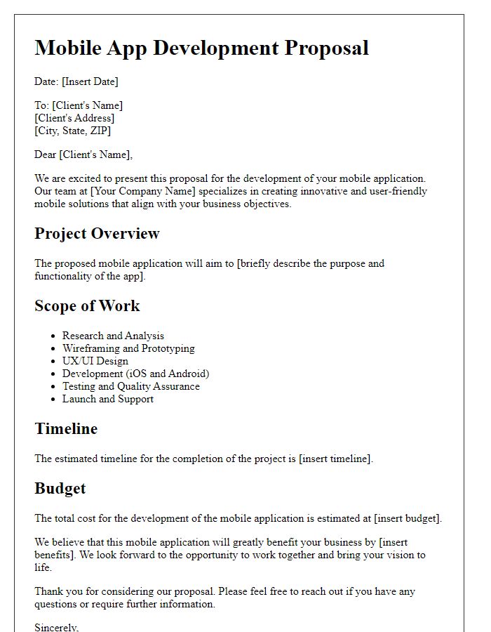 Letter template of mobile app development proposal