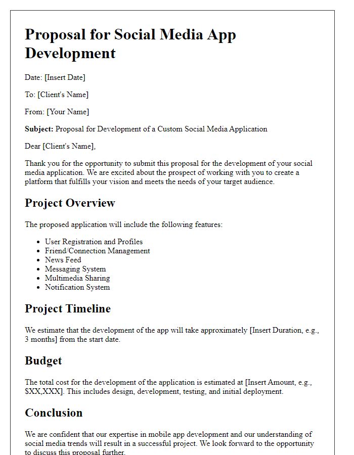 Letter template of social media app development proposal