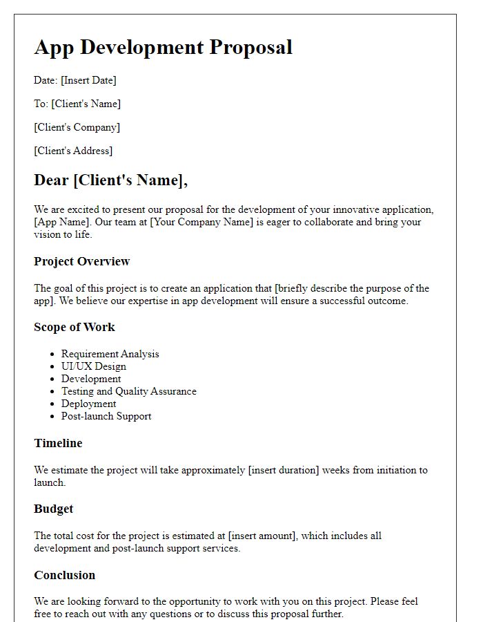 Letter template of startup app development proposal