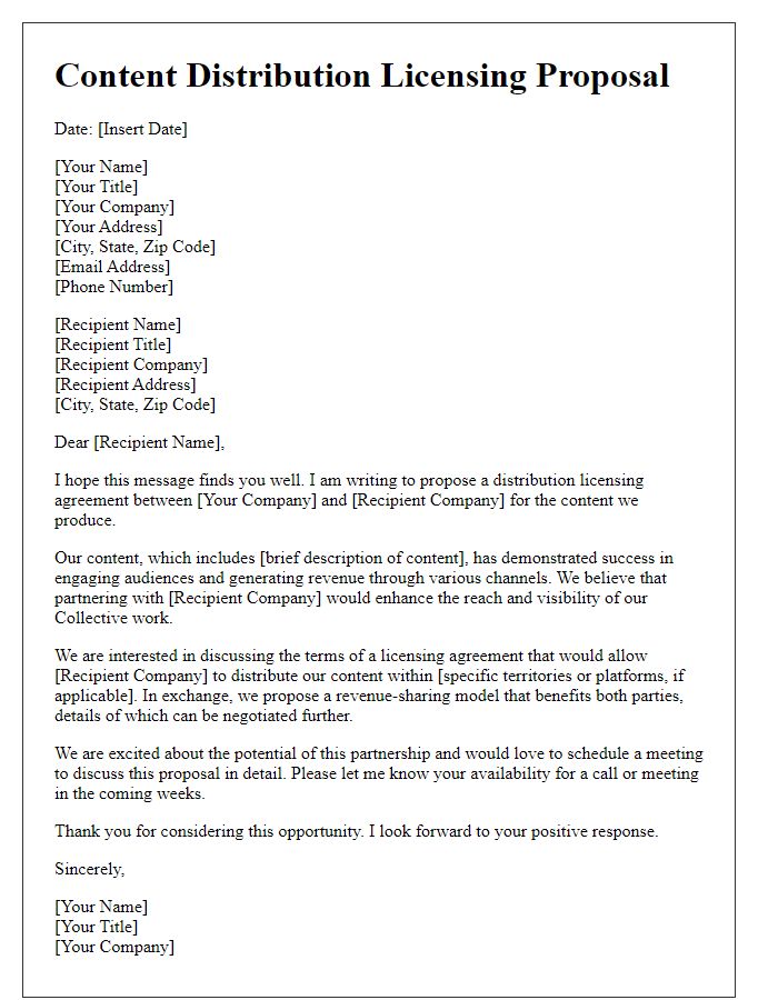 Letter template of content distribution licensing proposal