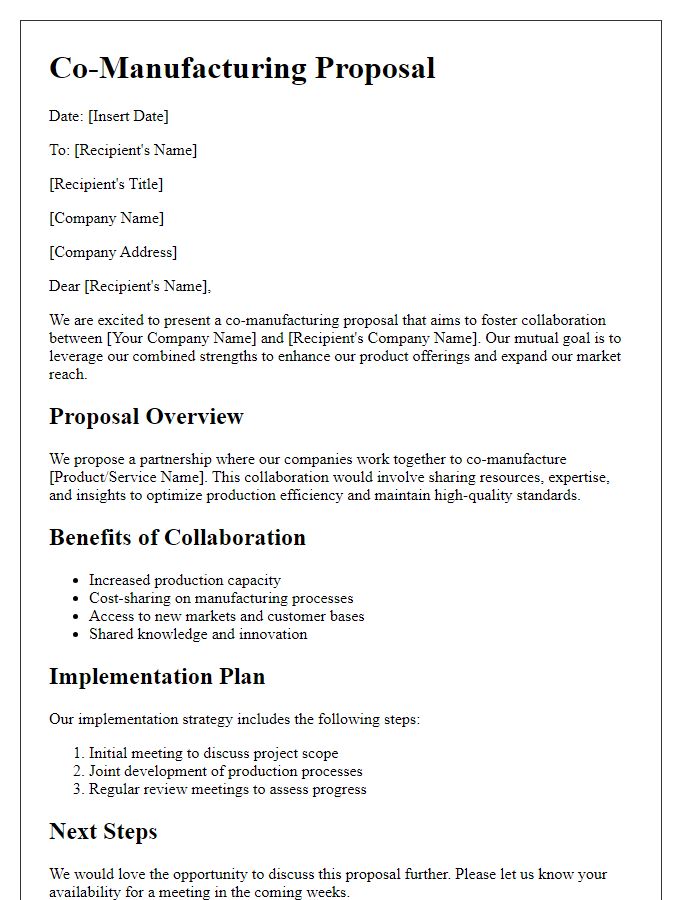 Letter template of co-manufacturing proposal for business collaboration