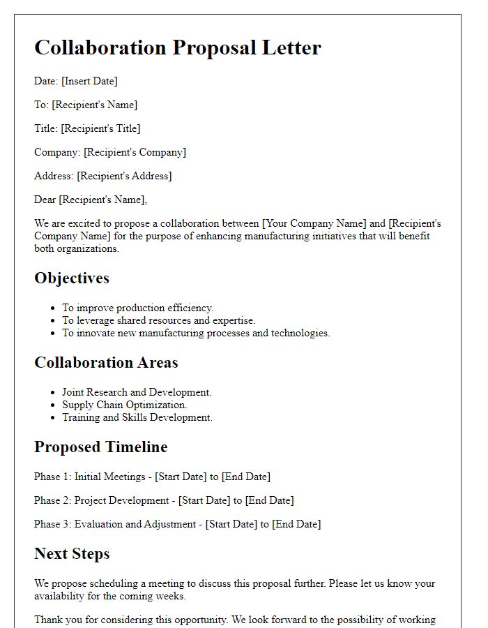 Letter template of collaboration outline for manufacturing initiatives