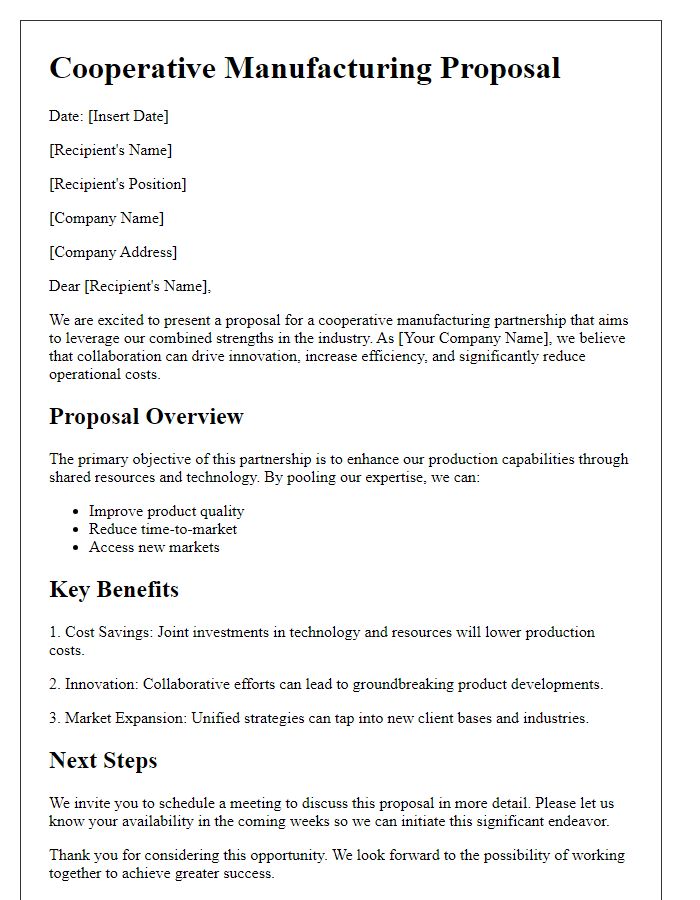 Letter template of cooperative manufacturing proposal for industry leaders