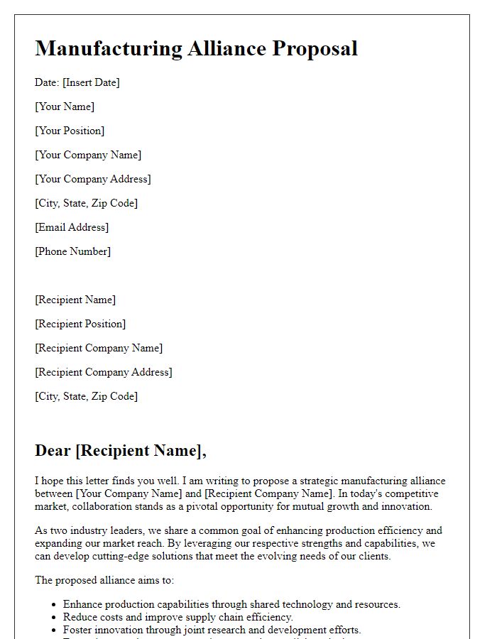 Letter template of manufacturing alliance proposal for mutual growth