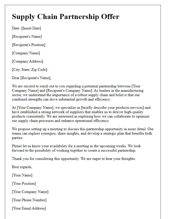 Letter template of supply chain partnership offer in manufacturing