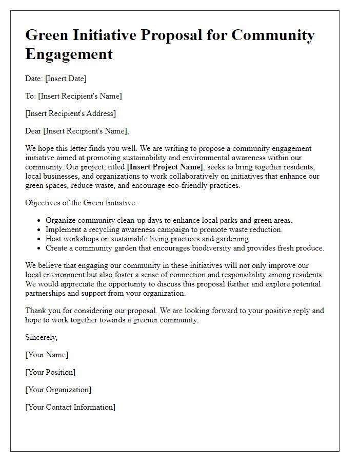 Letter template of green initiative proposal for community engagement