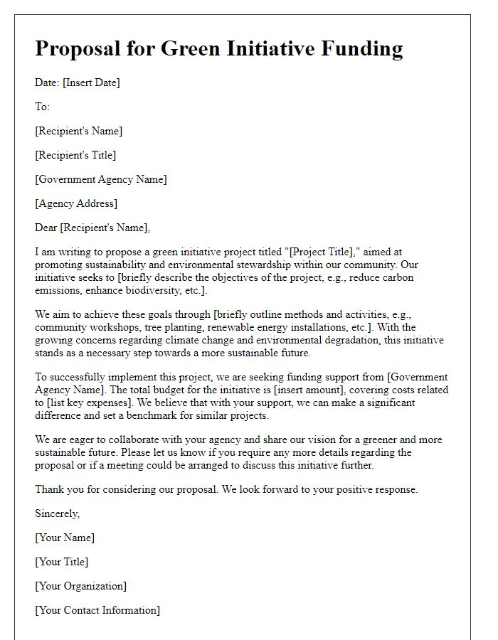 Letter template of green initiative proposal for government funding