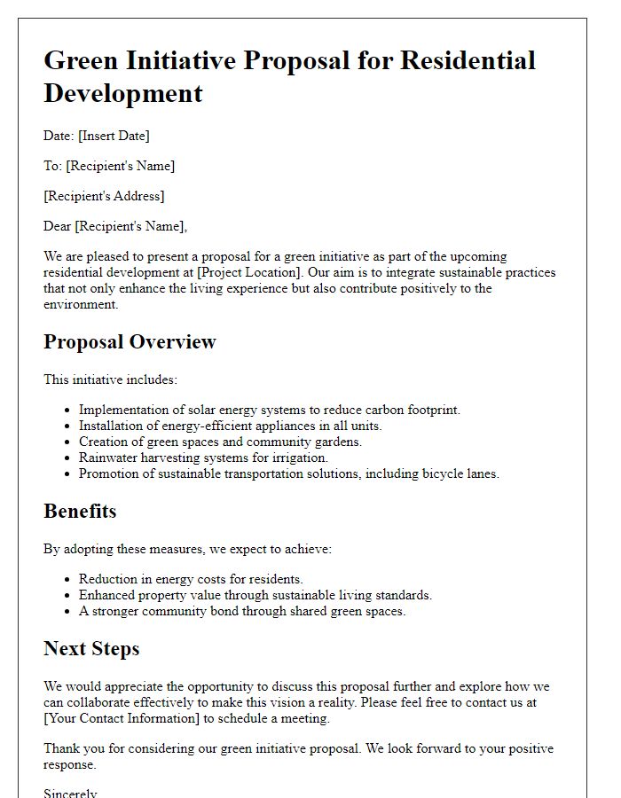 Letter template of green initiative proposal for residential development