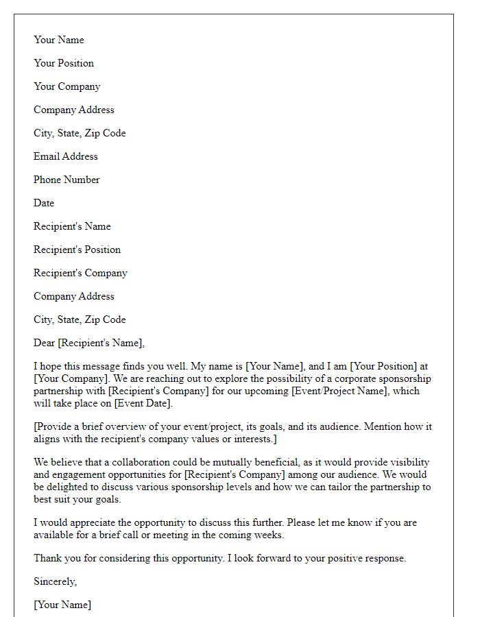 Letter template of corporate sponsorship inquiry