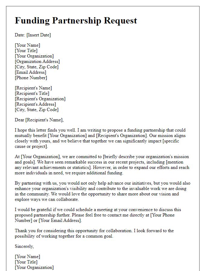 Letter template of funding partnership request