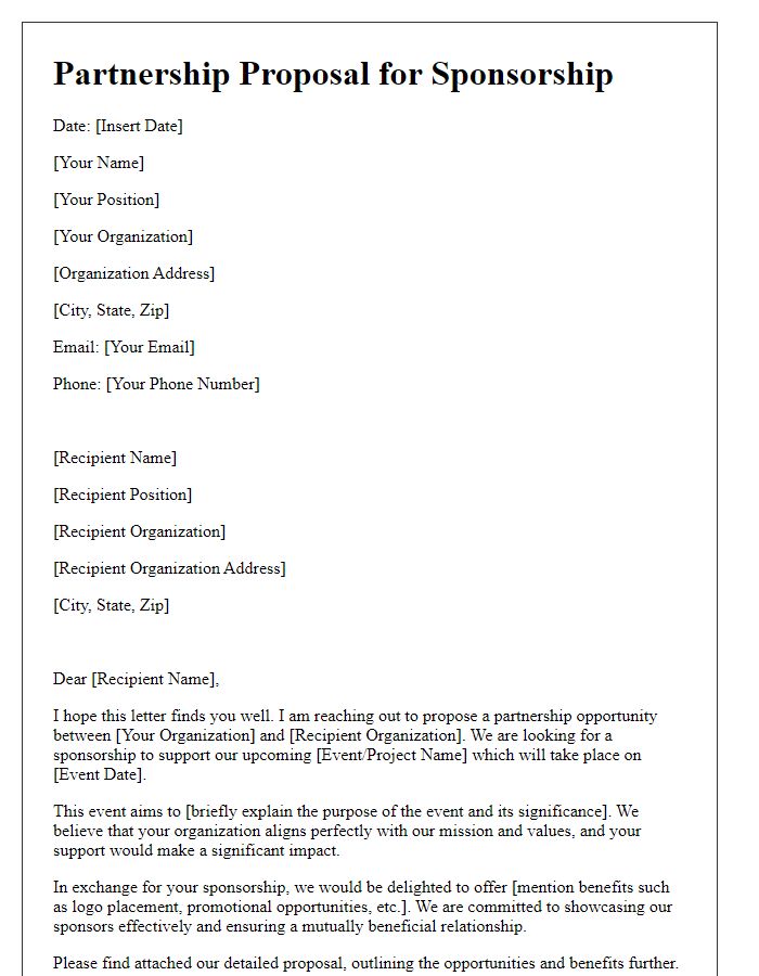 Letter template of partnership proposal for sponsorship