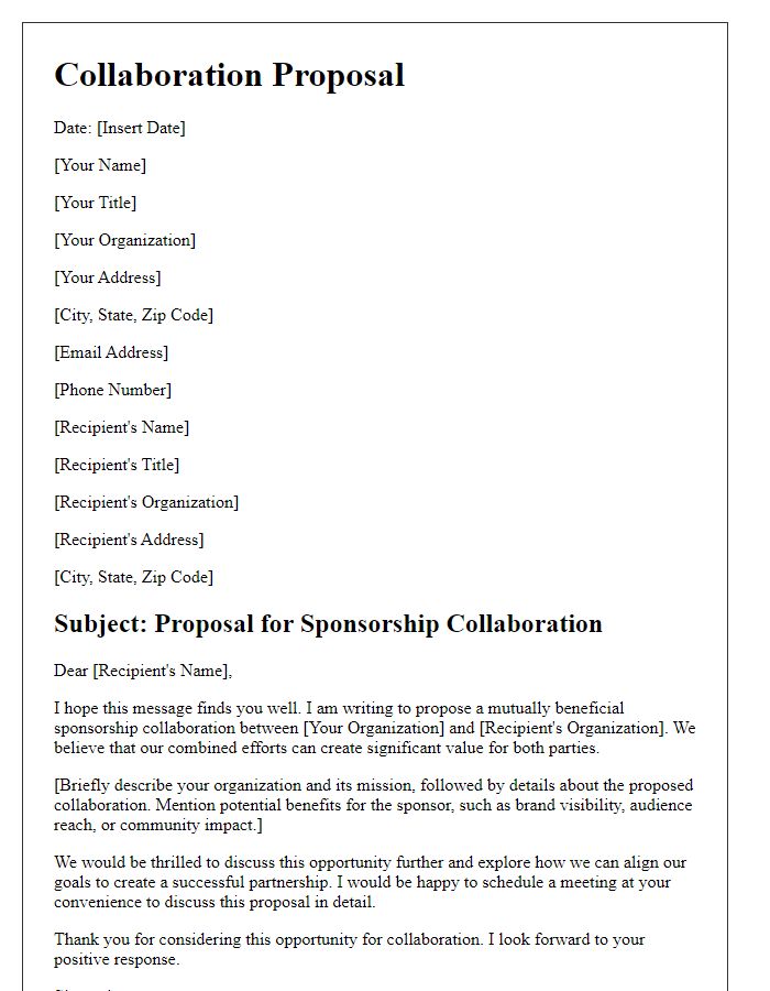 Letter template of sponsorship collaboration proposal