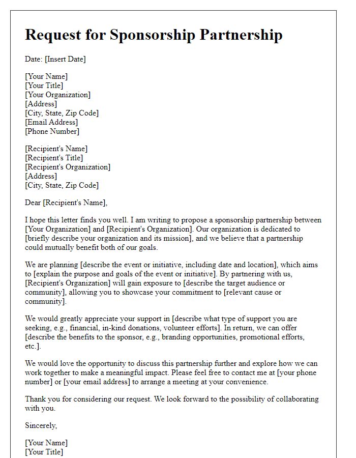 Letter template of sponsorship partnership request