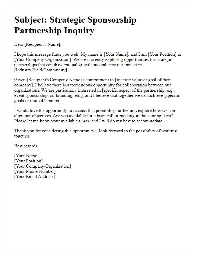 Letter template of strategic sponsorship partnership inquiry