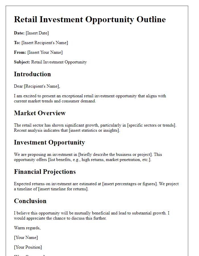 Letter template of retail investment opportunity outline