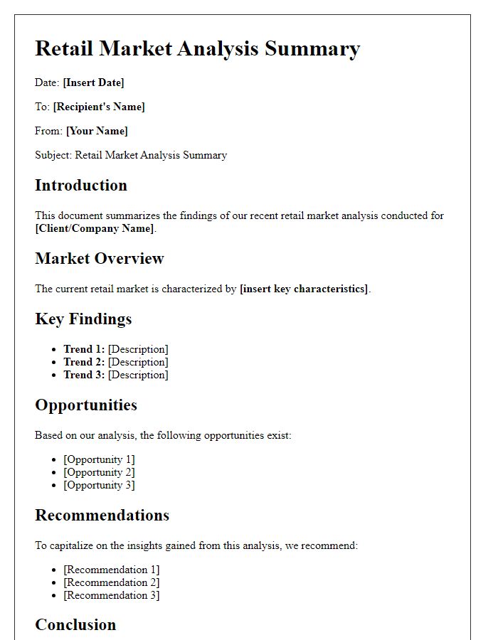 Letter template of retail market analysis summary