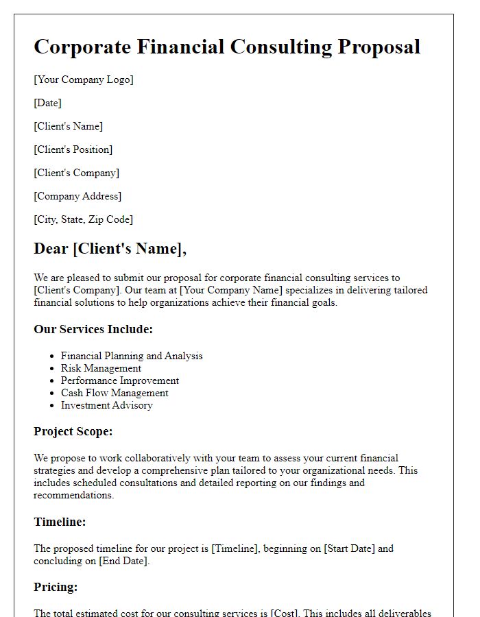 Letter template of corporate financial consulting proposal