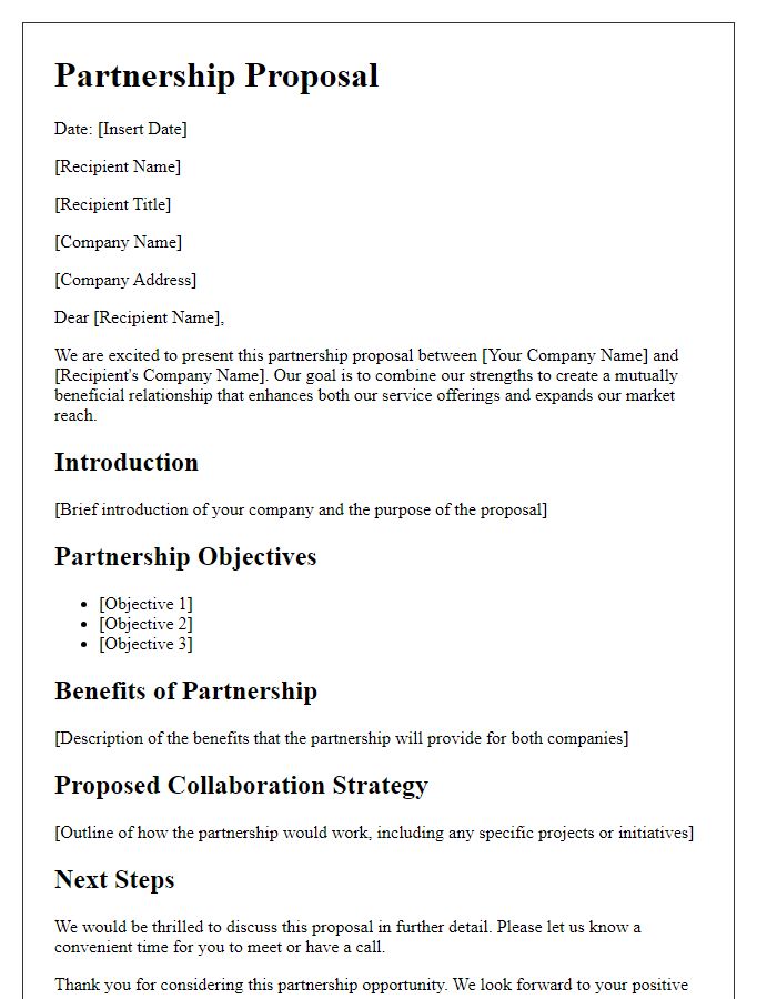 Letter template of financial service partnership proposal