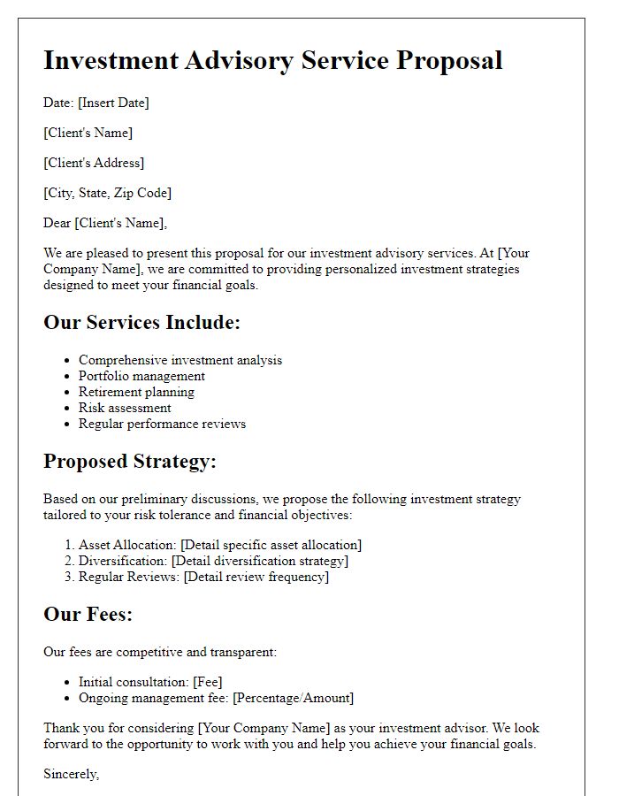 Letter template of investment advisory service proposal