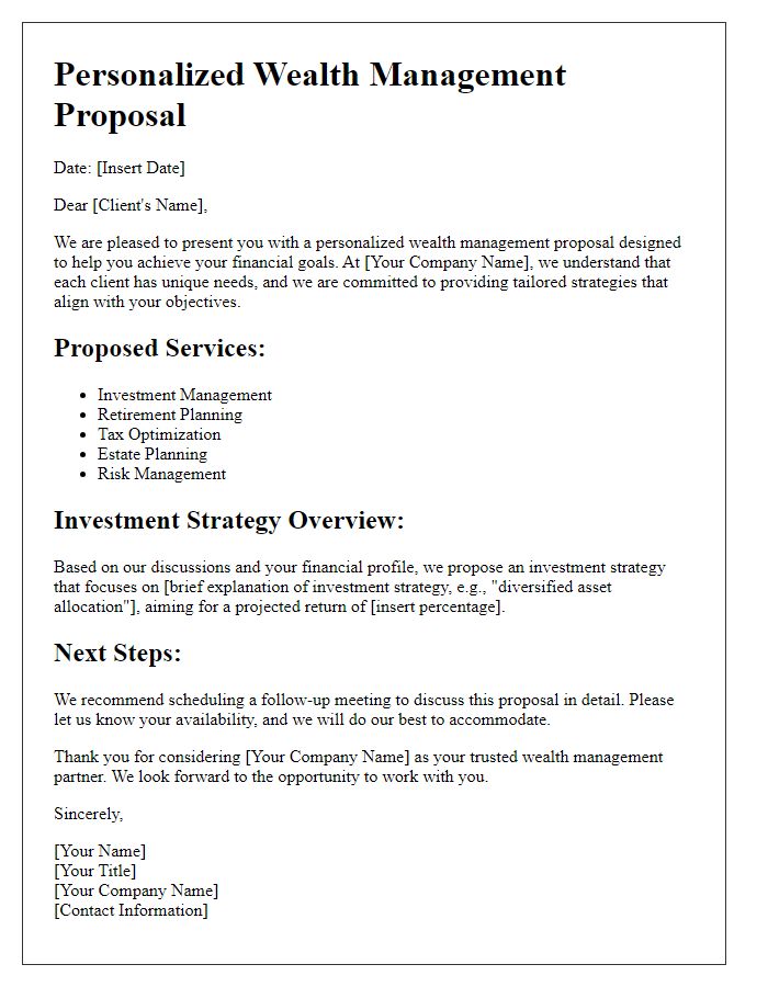 Letter template of personalized wealth management proposal