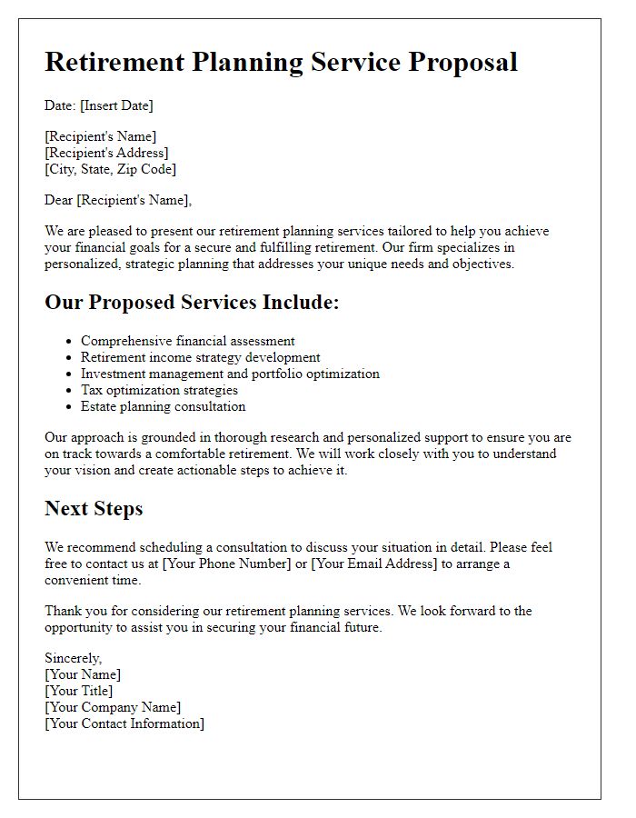 Letter template of retirement planning service proposal