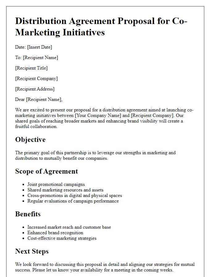 Letter template of distribution agreement proposal for co-marketing initiatives