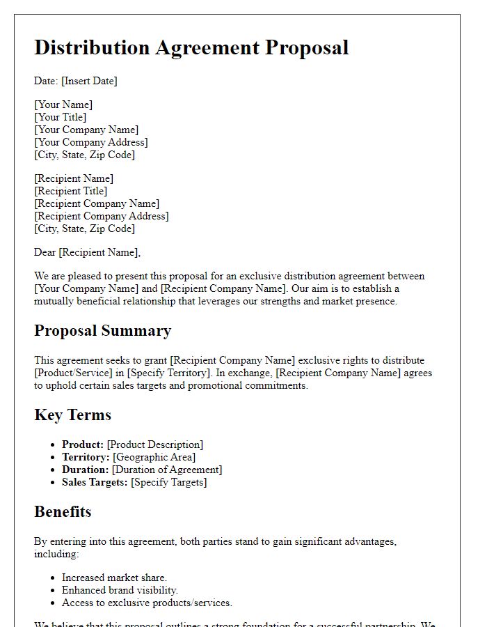 Letter template of distribution agreement proposal for exclusive distribution rights