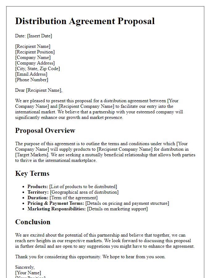 Letter template of distribution agreement proposal for international market entry