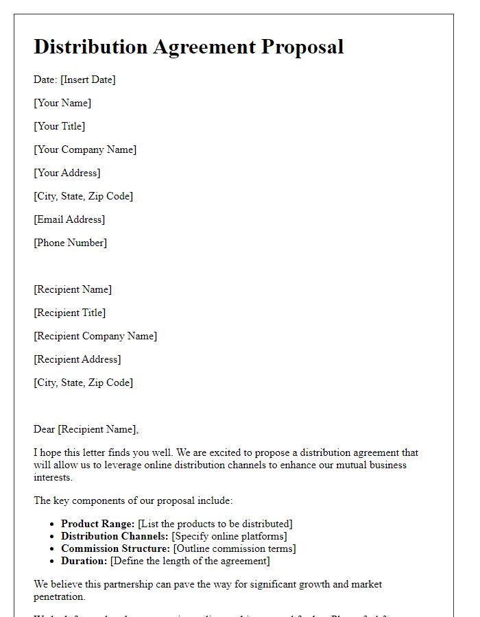 Letter template of distribution agreement proposal for online distribution channels