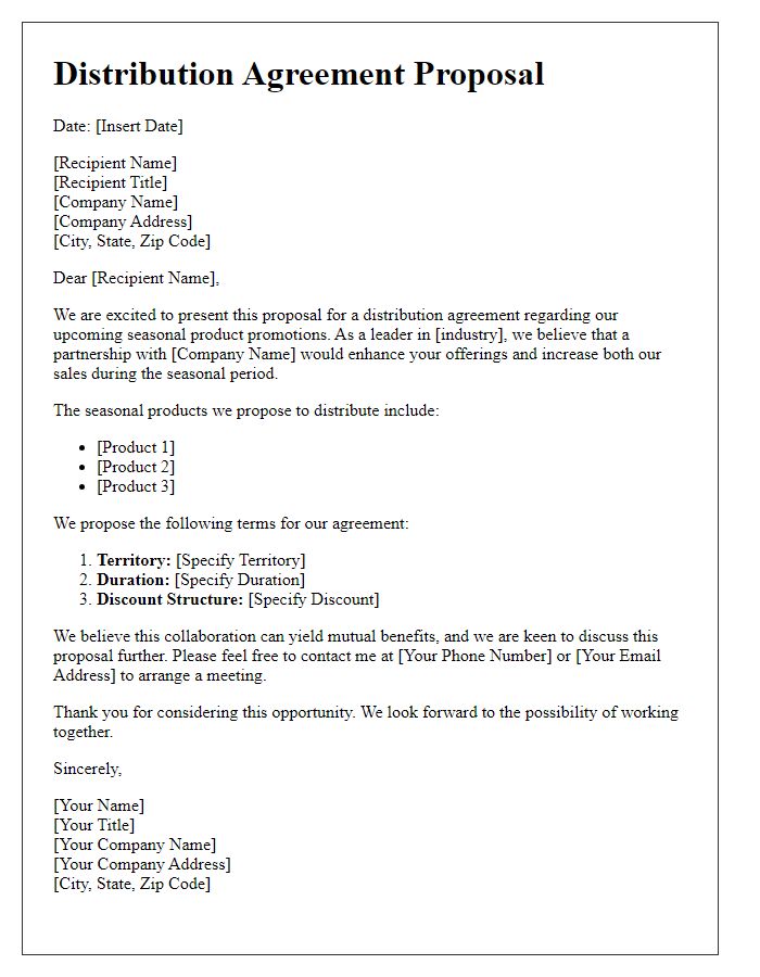 Letter template of distribution agreement proposal for seasonal product promotions