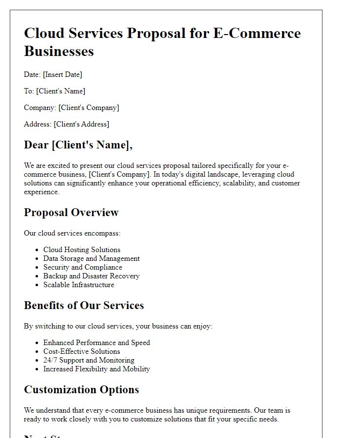 Letter template of cloud services proposal for e-commerce businesses