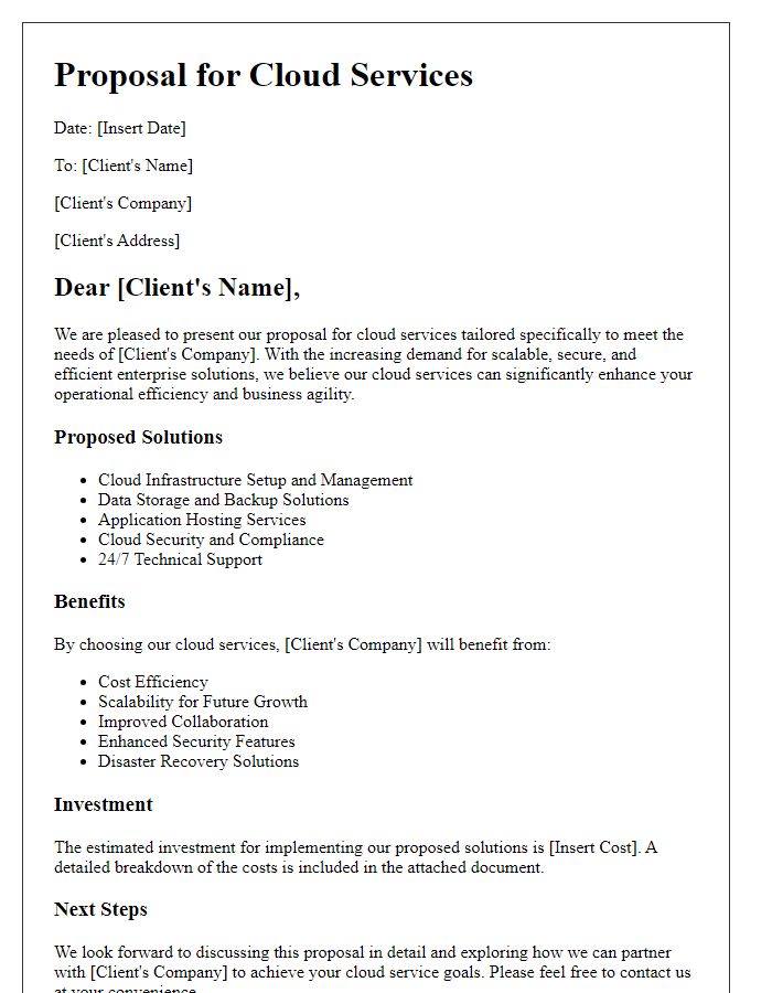 Letter template of cloud services proposal for enterprise solutions