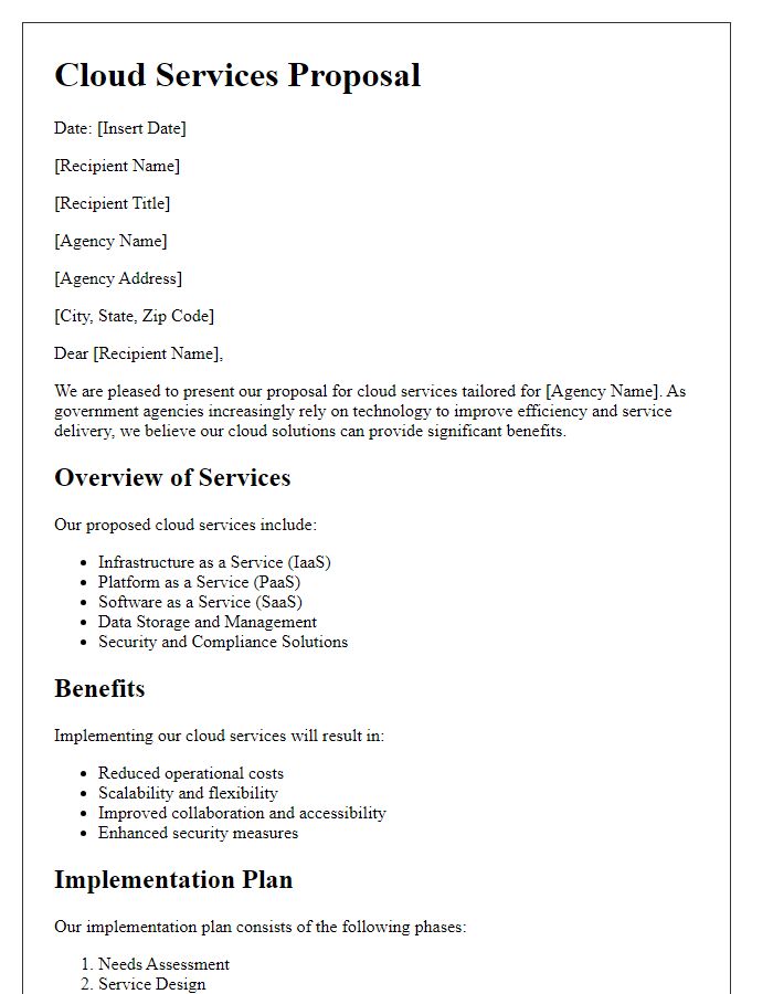 Letter template of cloud services proposal for government agencies