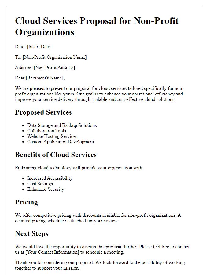 Letter template of cloud services proposal for non-profit organizations