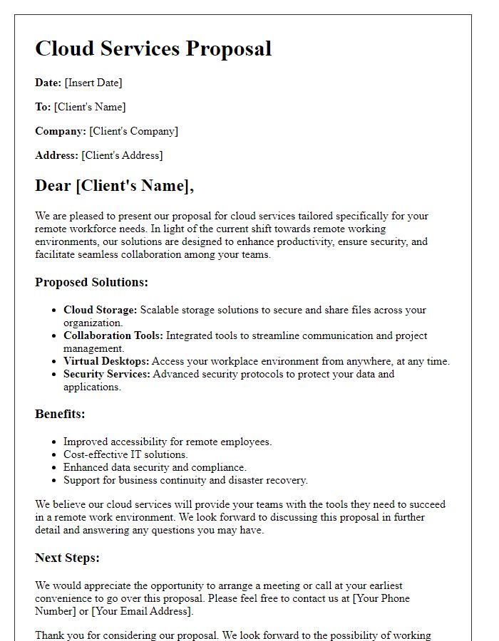 Letter template of cloud services proposal for remote workforce solutions
