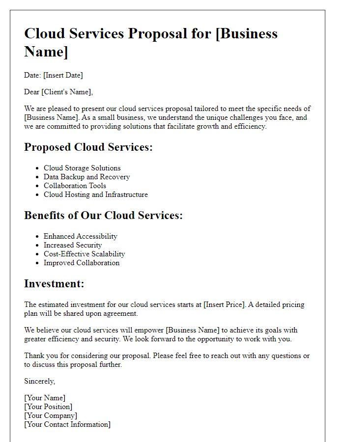 Letter template of cloud services proposal for small businesses